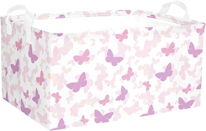 Butterfly Girls Shelf Basket Pink Baby Shower Basket for Kids Room Rectangle Clothes Toys Cube Storage Basket (Butterfly)