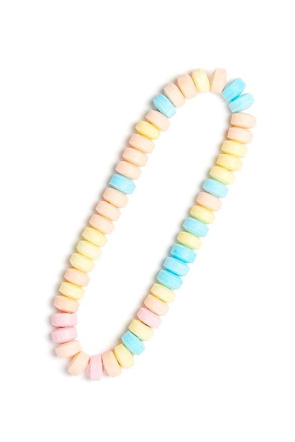 36 Candy Necklaces Individually Wrapped, Choker Style, Nostalgic Pastel Candy Jewelry Perfect for Party Favors, Pinata Fillers and Goodie Bags, Packed in a Convenient Display Tub, By 4YoreElves