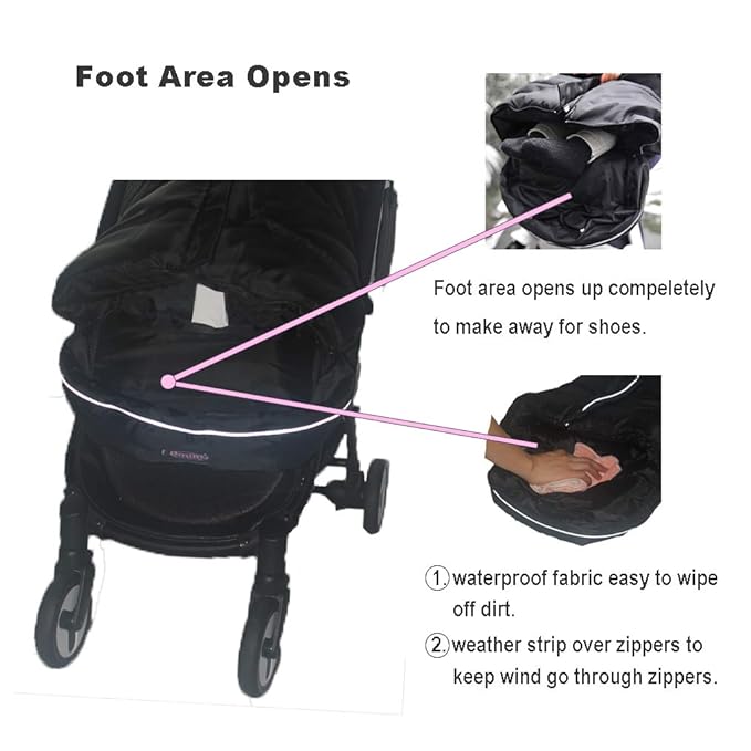 German Designed Universal Stroller Footmuff, 2 Way Zippers Style Easy for Baby in&Out, Length Extensible,Temperature Adjustable Footmuff Fits Baby Growth,Reflective Strips Around Bunting Bag