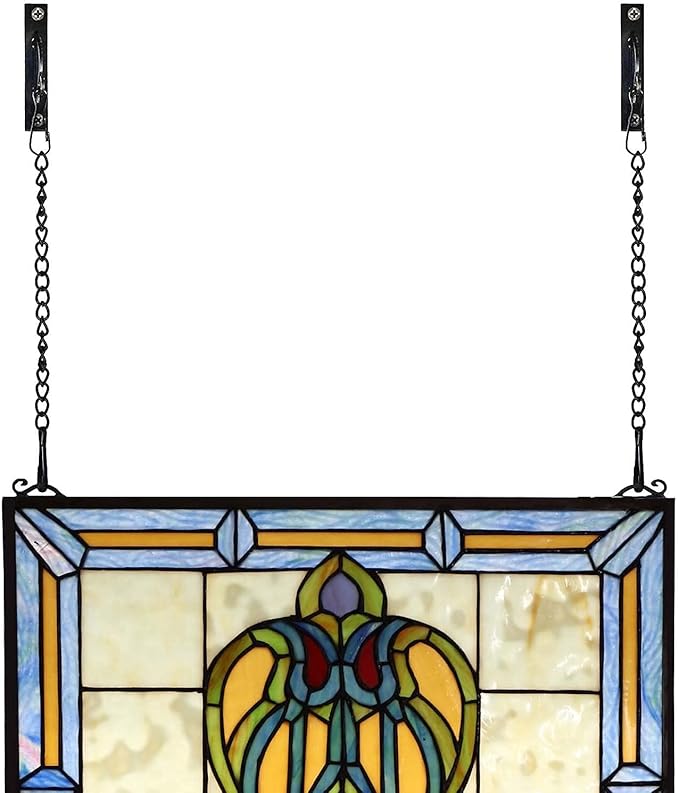 Bieye a Pair of Metal Chains with Wall Mounted Hooks Window Hanging Kits for Tiffany Style Stained Glass Panel, 17.7 inches Long, Black Electrophoretic Coating, chain002