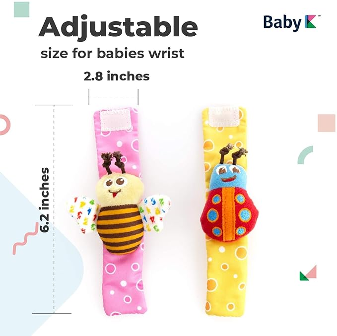 BABY K Baby Rattle Socks for Girls & Boys (Set B) - Baby Toys 6-12 Months - Baby Wrist Rattles and Foot Rattles - Baby Toys for Newborns As Gift - Easy to Wear Baby Rattle Toys