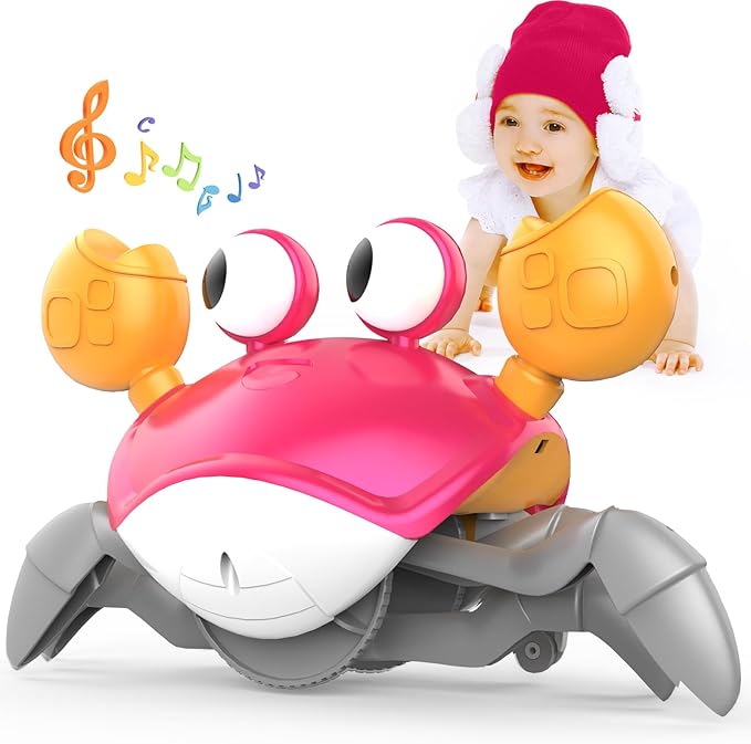 Yeaye Crawling Crab Baby Toys Infant - Tummy Time Toy Gifts for 3 4 5 6 7 8 9 10 11 12 Boy Girl with Learning Crawl System Music for 0-6 6-12 12-18 36 Months Walking Toddler Birthday Gift(Red)