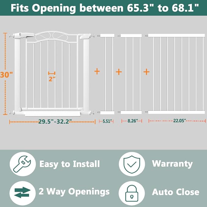 Fairy Baby 65.4"-68.1" Extra Wide Press Mounted Baby Gate Indoor for Kids Or Pets Walk Thru No Drill Long Dog Gates for The House Doorway Child Safety Gate