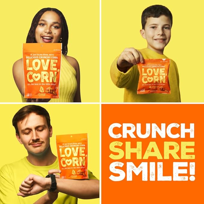 LOVE CORN Cheddar 0.7oz x 20 bags - Delicious Crunchy Corn - Healthy Family Snacks - Gluten Free, Kosher, NON-GMO - Alternative for Chips, Nuts, Crackers & Pretzels - Perfect for Charcuterie Boards