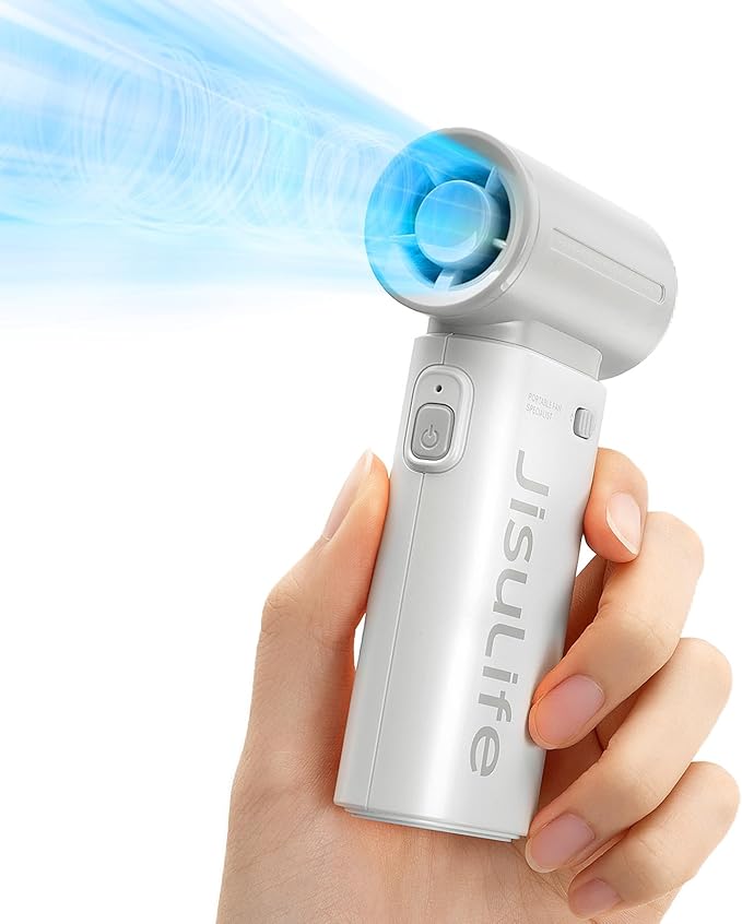 JISULIFE Portable Handheld Fan Life9, Turbo Power High Speed Air [18H Max Cooling Time], 5 Gear Wind, 5000mAh Rechargeable, Mini Pocket Design, Personal Fan for Travel Concerts Camping Makeup - Grey