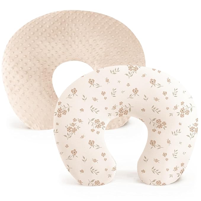 Konssy 2 Pack Nursing Pillow Covers, Soft and Comfortable Nursing Cover for Breastfeeding Pillows, Pillow Slipcover for Baby Girls Boys Newborn(Brown, Blossom)