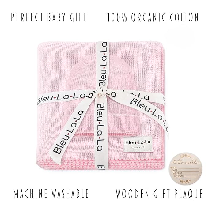 Luxe Collection 100% Organic Luxury Knit Baby Blanket + Hat Set (Blush Pink)