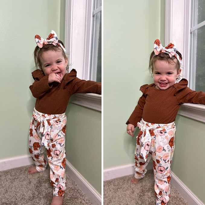 Aalizzwell Preemie Newborn Infant Baby Girls Clothes Ribbed Romper Bodysuit Pants Set Fall Winter Outfits