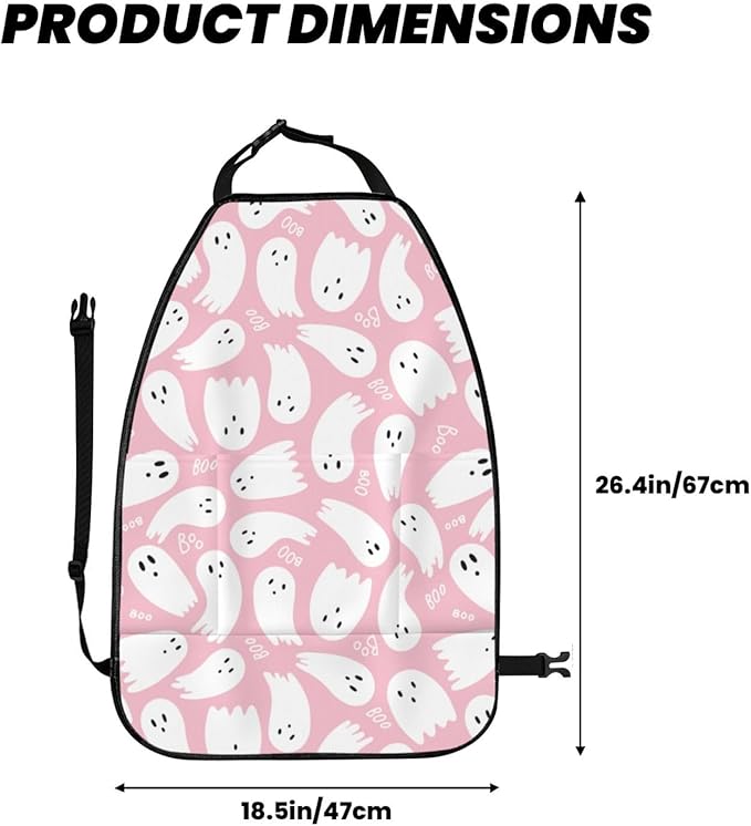 Pink Cute Ghost Car Kick Mats Back Seat Protector 2 Pack Auto Seat Back Covers with 3 Organizer Travel Accessories Universal Vehicle Interior from Dirt, Mud