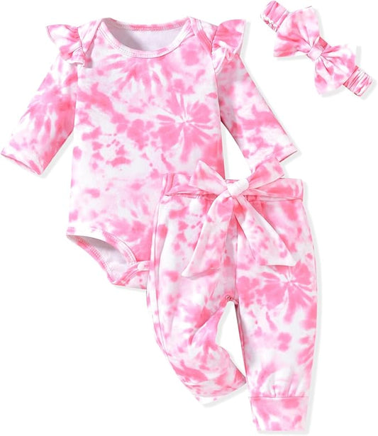 Aalizzwell Preemie Newborn Infant Baby Girls Clothes Ribbed Romper Bodysuit Pants Set Fall Winter Outfits