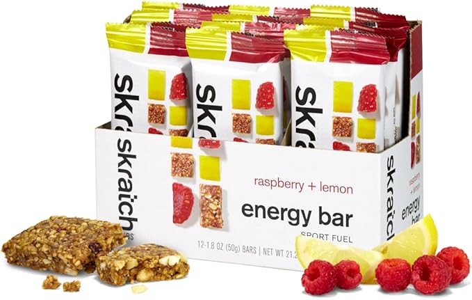 SKRATCH LABS Energy Bar | Raspberry + Lemon (12 pack) | Plant Based Healthy Snack | Low Sugar - 4g Protein | non-gmo, gluten free, soy free, vegan, kosher