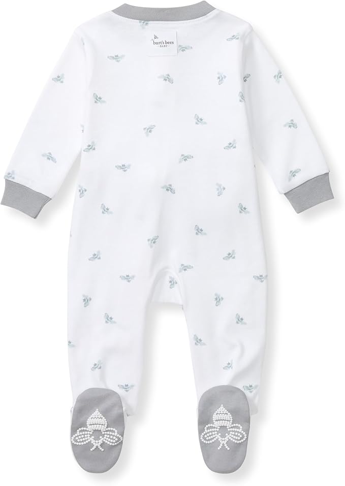 Burt's Bees Baby Baby Girls Pajamas, Zip Front Non-Slip Footed Sleeper Pjs, 100% Organic Cotton