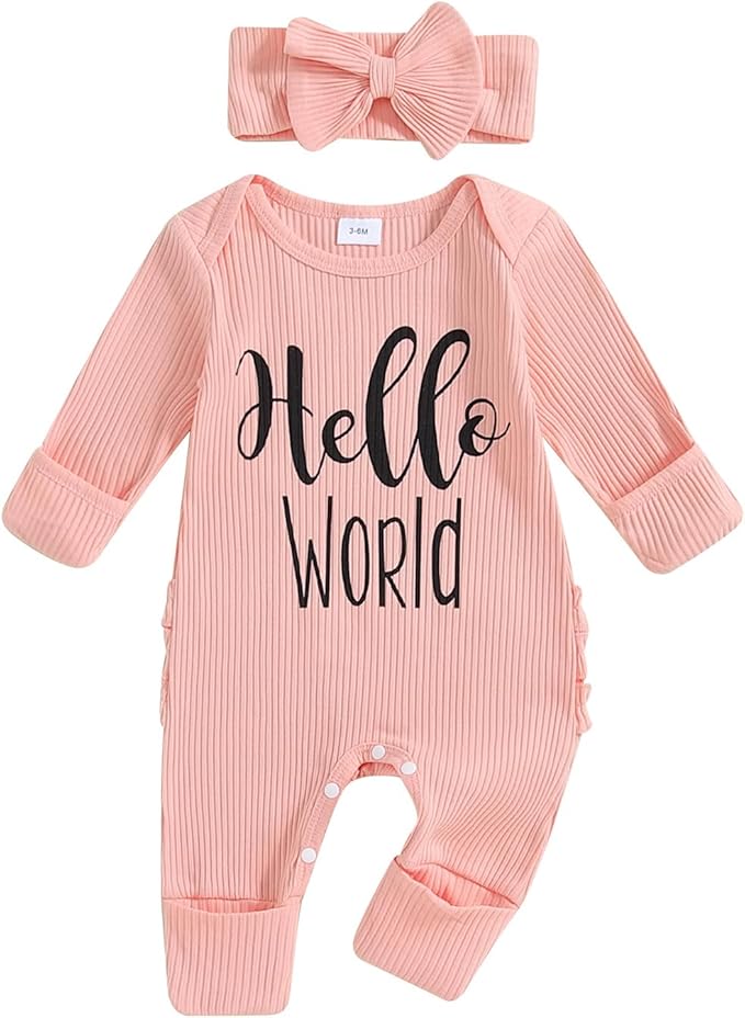 Newborn Girl Clothes Baby Girl Coming Home Outfit Zipper One-piece Outfits Ruffle Footie Bodysuit Jumpsuit Headband