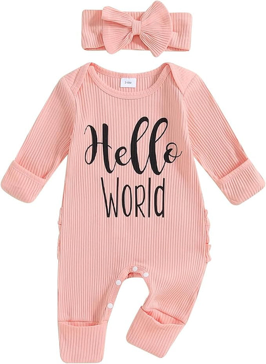 Newborn Girl Clothes Baby Girl Coming Home Outfit Zipper One-piece Outfits Ruffle Footie Bodysuit Jumpsuit Headband