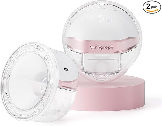 Springhope No.586S Wearable Breastfeeding Pump Hands Free with 4 Modes & 9 Levels Strong Suction Adjustment, Electric Breast Pump Wireless 28/24/21/19 mm Flange, Portable & Cordless, 5 oz, 2Pcs
