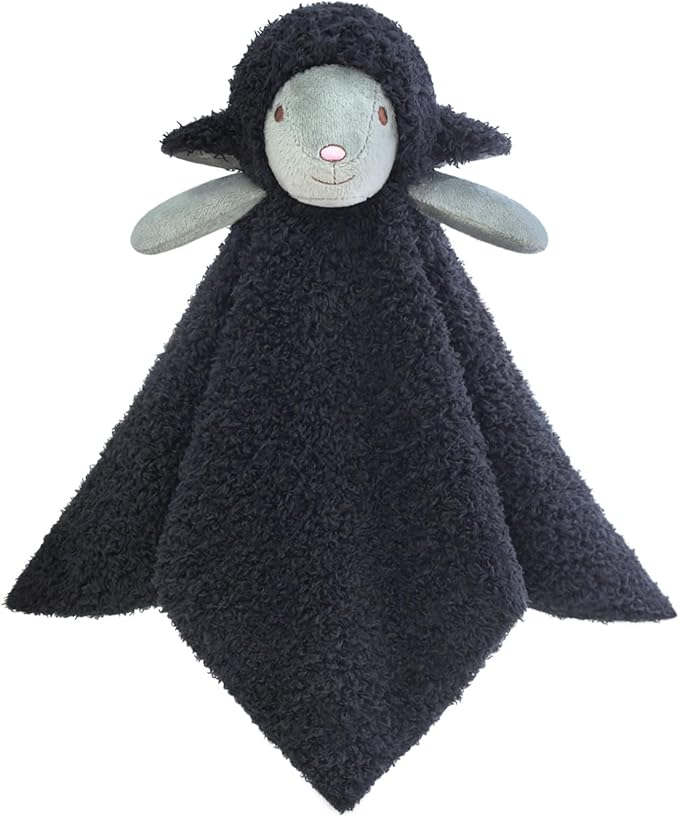 Baby Black Lamb Soft Stuffed Animal Security Blanket, Plush Sheep Character Lovey Blanket, Baby Shower/Nursery Gift, Newborn Infant Toddler Snuggle Blankie for Boys Girls, 14 Inches