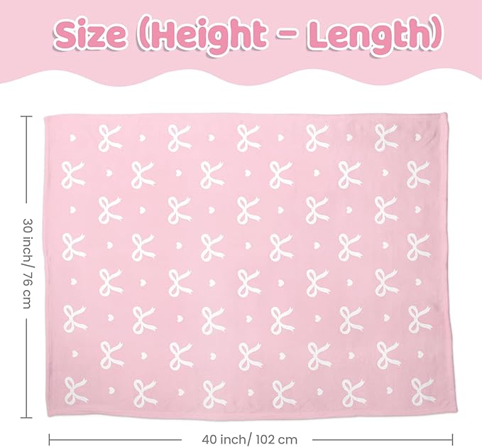 Bow Minky Baby Blanket 30 x 40 Inches for Girls, Soft Plush Receiving Blanket with Dotted Back, Gift for Toddler Newborn Infant Christmas Birthday Baby Shower