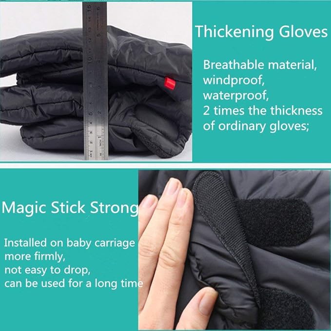 Black Waterproof Women Men Winter Stroller Gloves Hand Muff Warmers Extra Thick Anti-Freeze