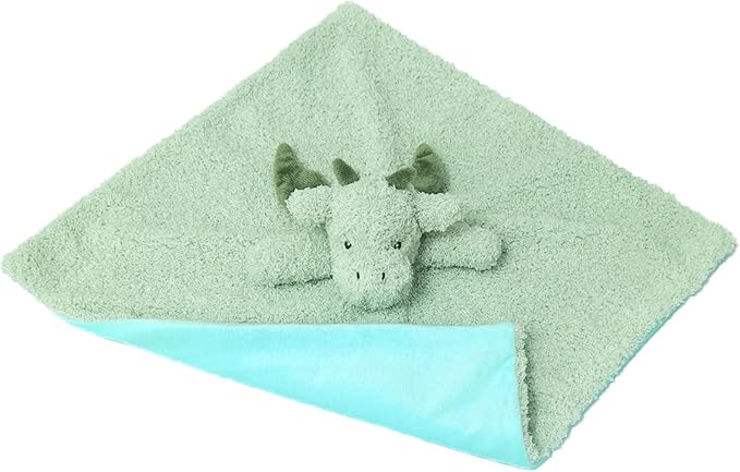 Baby Green Dragon Soft Stuffed Animal Security Blanket, Plush Dinosaur Character Lovey Blanket, Baby Shower/Nursery Gift, Newborn Infant Toddler Snuggle Blankie for Boys Girls, 14 Inches