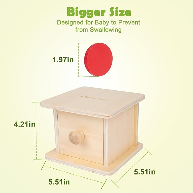 Adena Montessori Coin Box,Object Permanence Box Toys for 1 Year Old Baby Coins,Wooden Montessori Ball Drop Developmental Toys for 6-12 Month Infant,Learning Kids Gifts(Typical Drawer Comes Out)