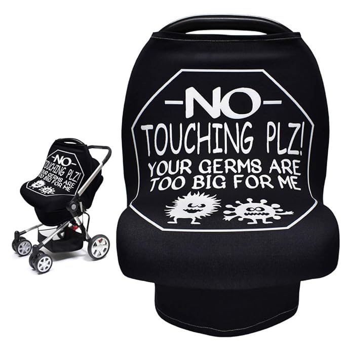 Metplus Car Seat Covers for Babies, Metplus Infant Carseat Canopy Nursing Breastfeeding Cover, Stretchy Carrier Cover for Stroller Shopping Cart, Newborn Boys Girls Shower Gift - No Touching Sign