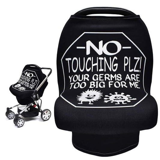 Metplus Car Seat Covers for Babies, Metplus Infant Carseat Canopy Nursing Breastfeeding Cover, Stretchy Carrier Cover for Stroller Shopping Cart, Newborn Boys Girls Shower Gift - No Touching Sign