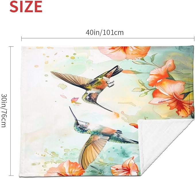 Baby Blanket Hummingbird Flower Watercolor for Boy Girl Newborn 30x40 Inch Toddler Infant Nursery Throw Blankets Double Layer Comfy Soft Plush Stroller Crib Quilt