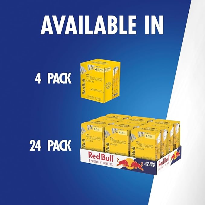 Red Bull Yellow Edition Energy Drink, Tropical, with 114mg Caffeine plus Taurine & B Vitamins, 12 Fl Oz, Pack of 4 Cans
