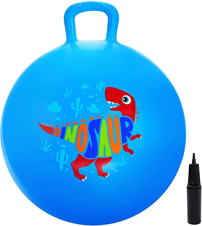 EVERICH TOY Hopper Ball, Dinosaur Hopping Toys for Kids, 18 Inch Bouncy Ball with Handle, Blue Inflatable Bouncing Hoppity Hop Toys for Boys and Girls Gifts