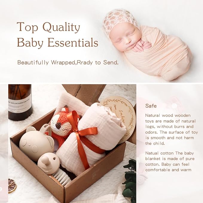 EERKEOD Baby Gift Set for Newborn New Baby Gift Set - Newborn Baby Essentials Baby Bath Set with Baby Blanket Baby Rattle - New Born Baby Girls Gift & Baby Boy Gifts for Baby Shower