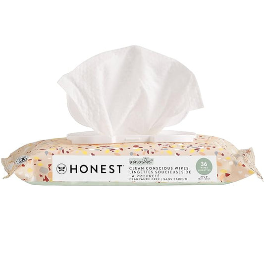 The Honest Company Clean Conscious Multi-Use Wipes | Hypoallergenic + Unscented for Sensitive Skin | Over 99% Water, Compostable, Plant Based, Baby Wipes | Terrazzo, 36 Count