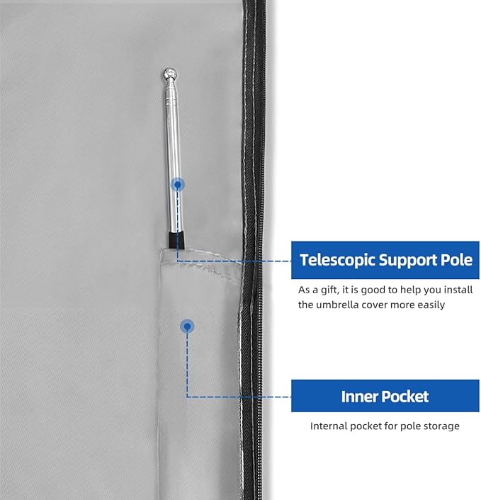 Patio Umbrella Parasol Cover with Air Vent,600D Waterproof Cantilever Umbrella Covers,Anti-UV Umbrella Covers with Telescopic Support Pole (3-Grey, Cantilever 9'-13')