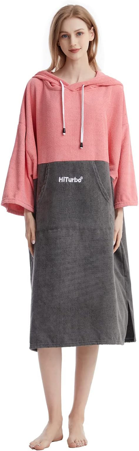 Hiturbo Changing Robe, Absorbent Quick Dry Surf Poncho, 3/4 Sleeve Microfiber Hooded Towel for Beach Swimming Surfing Bathing