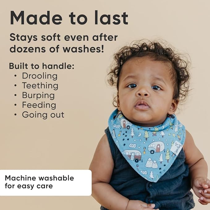 Copper Pearl 4 Pack Soft Cotton Baby Bibs for Drooling and Teething, Absorbent Drool Bibs for Baby Girl and Boy, Adjustable to Fit Newborns to Toddlers, Tons of Styles (Bridger)