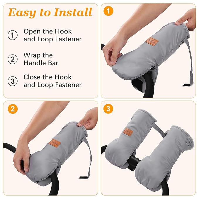 Zooawa Stroller Gloves, Universal Stroller Hand Muff with Warm Polar Fleece, Baby Stroller Gloves with Vel-cro Design, Waterproof and Snowproof Stroller Mittens for Stroller Accessories, Gray