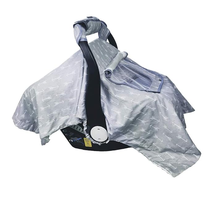 Car seat Covers for Babies boy Girl, Carseat Canopy for Newborn Carrier, 2 Layers Windows of mesh/Fabric, No Shifting on Carrier Handle, Cotton and Fleece, Handle Cushion, White Minky