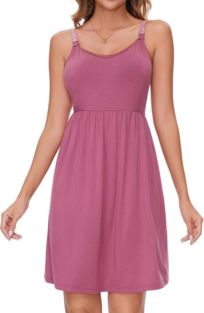 Sosolism Nursing Nightgown for Breastfeeding Summer Maternity Pajamas Dress Clip Down Pumping Sleep Gown with Padded