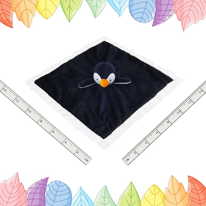 Baby Black Penguin Soft Stuffed Animal Security Blanket, Plush Penguin Character Lovey Blanket, Baby Shower/Nursery Gift, Newborn Infant Toddler Snuggle Blankie for Boys Girls, 13 Inches