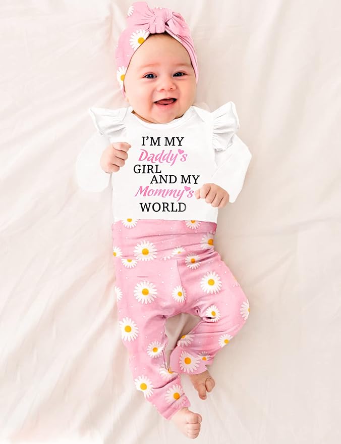 Infant Newborn Baby Girl Clothes Baby Girl Outfits For All Seasons Long Sleeve Snap Romper Pant Sets With Headband