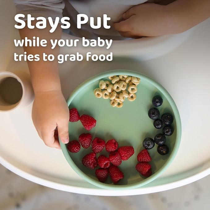 APLAINR Solid Plate, Weighted Baby Toddler Plate, Silicone Plates for Baby, No-Division Kid Plates, Microwave & Dishwasher Safe Silicone Plate for Toddlers, No BPA, Matcha Green