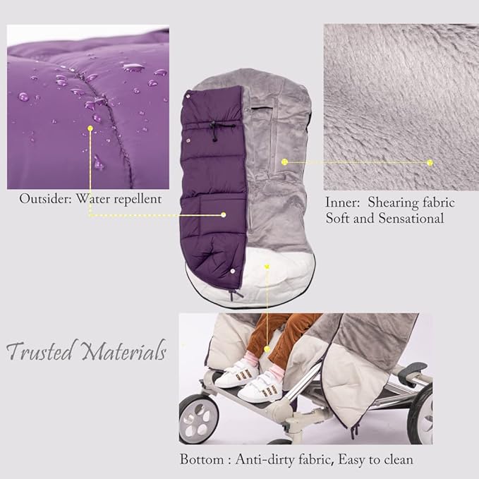 Stroller Footmuff - Universal Winter Thicken Bunting Sleeping Bag, Water Repellent Cover, Shearing Blanket, Fits All Pushchair/Pram/Car Seats with Warm Hand Gloves/Warmmuffs