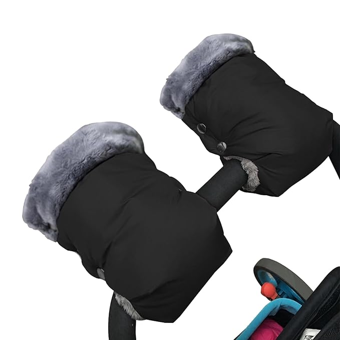 Baby Stroller Gloves, Extra Thick Stroller Hand Muff Winter Waterproof Stroller Mittens Universal Anti-Freeze Gloves for Parents Caregivers Carriage (Black)