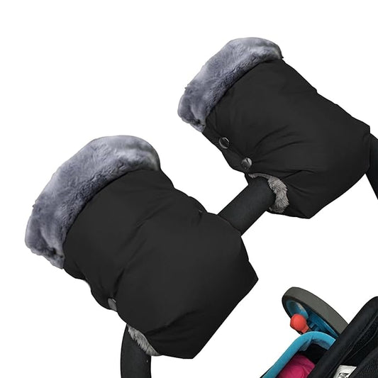 Baby Stroller Gloves, Extra Thick Stroller Hand Muff Winter Waterproof Stroller Mittens Universal Anti-Freeze Gloves for Parents Caregivers Carriage (Black)
