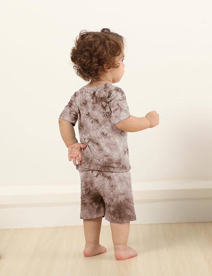 Jimonda Kids Soft Rayon From Bamboo Sleepwear Short Sleeve Boys Girls Pajama Outdoor 4-Piece tops&shorts Casual sets Tie PJ