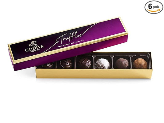 Godiva Chocolatier Assorted Dark Chocolate Truffle Gift Box for Birthday, Thank You, Anniversary, Congratulations Gift Basket Gourmet Candy with Creamy Ganache in Dark Chocolate, 6pc