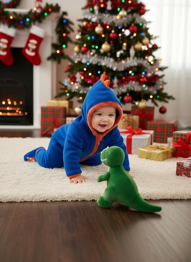 PATPAT Fleece Hooded Footed Romper Clothes, Soft Warm Footie Covers, Car Seat Friendly, Easy Zip, Cute Boy Girl