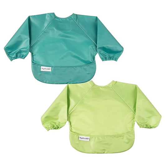 Tiny Twinkle Mess Proof Baby Bibs | 2-Pack Waterproof Smock Baby Bibs for Eating | Machine Washable Long Sleeve Bibs, Baby Led Weaning, Toddler Bibs, BLW Supplies (Rainforest, Small 6-24 Months)