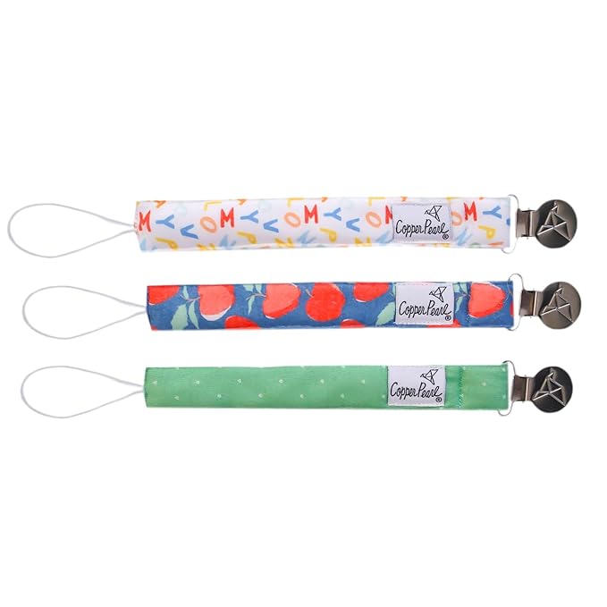 Copper Pearl Pacifier Clip 3-Pack: Premium Knit Binky Clips for Baby Girls and Boys - Stylish Stainless Steel Pacifier Holder Clip - Baby Pacifier Clips for No More Floor Drops - Teacher