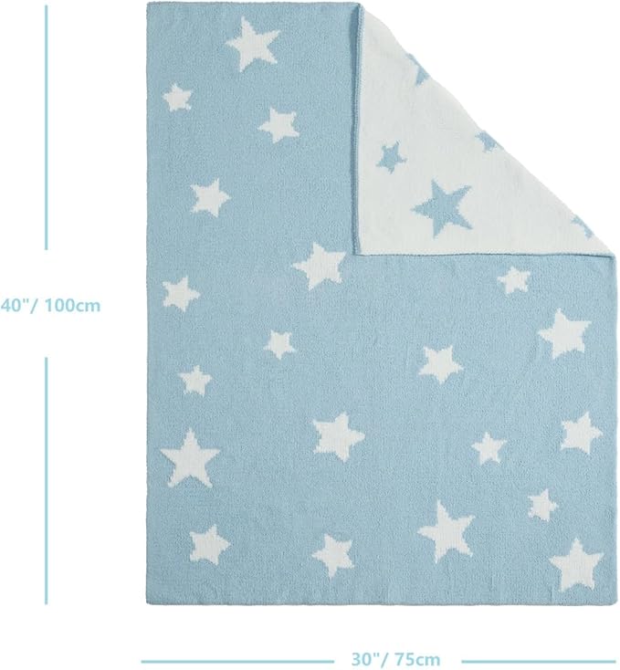 CREVENT 30"X40" Cozy Soft Warm Chenille Baby Blanket for Girls Boys, Newborn Essentials for Infant, Baby Shower Receiving Gift - Blue Star