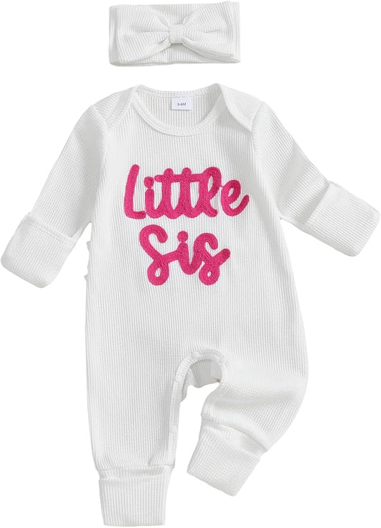 Newborn Baby Girls Rompers Knit Round Neck Long Sleeve Infant Fall Jumpsuits with Headband Coming Home Outfit